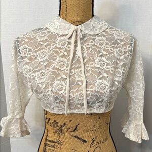 VINTAGE HANDMADE BOLERO CROP WHITE LACE
